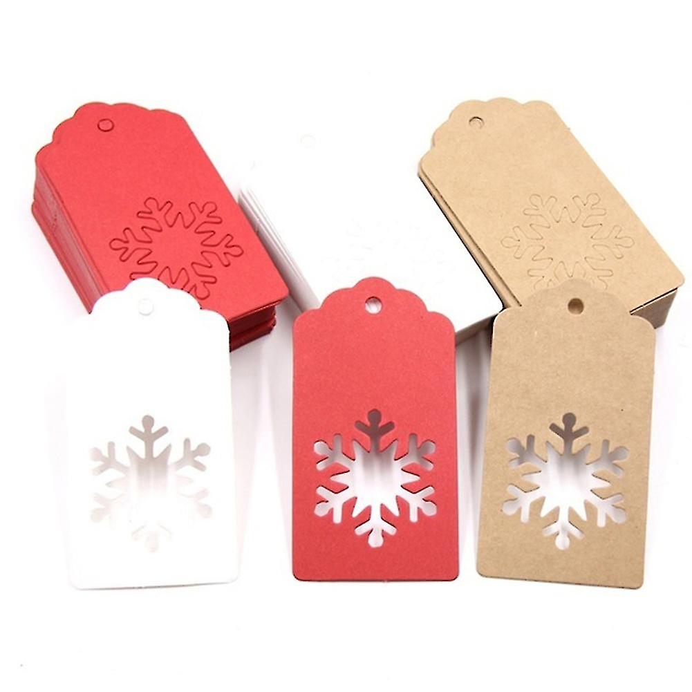 50pcs Christmas Tree Snowflake Hanging Kraft Paper Tags Card Rope Gift Wrapping