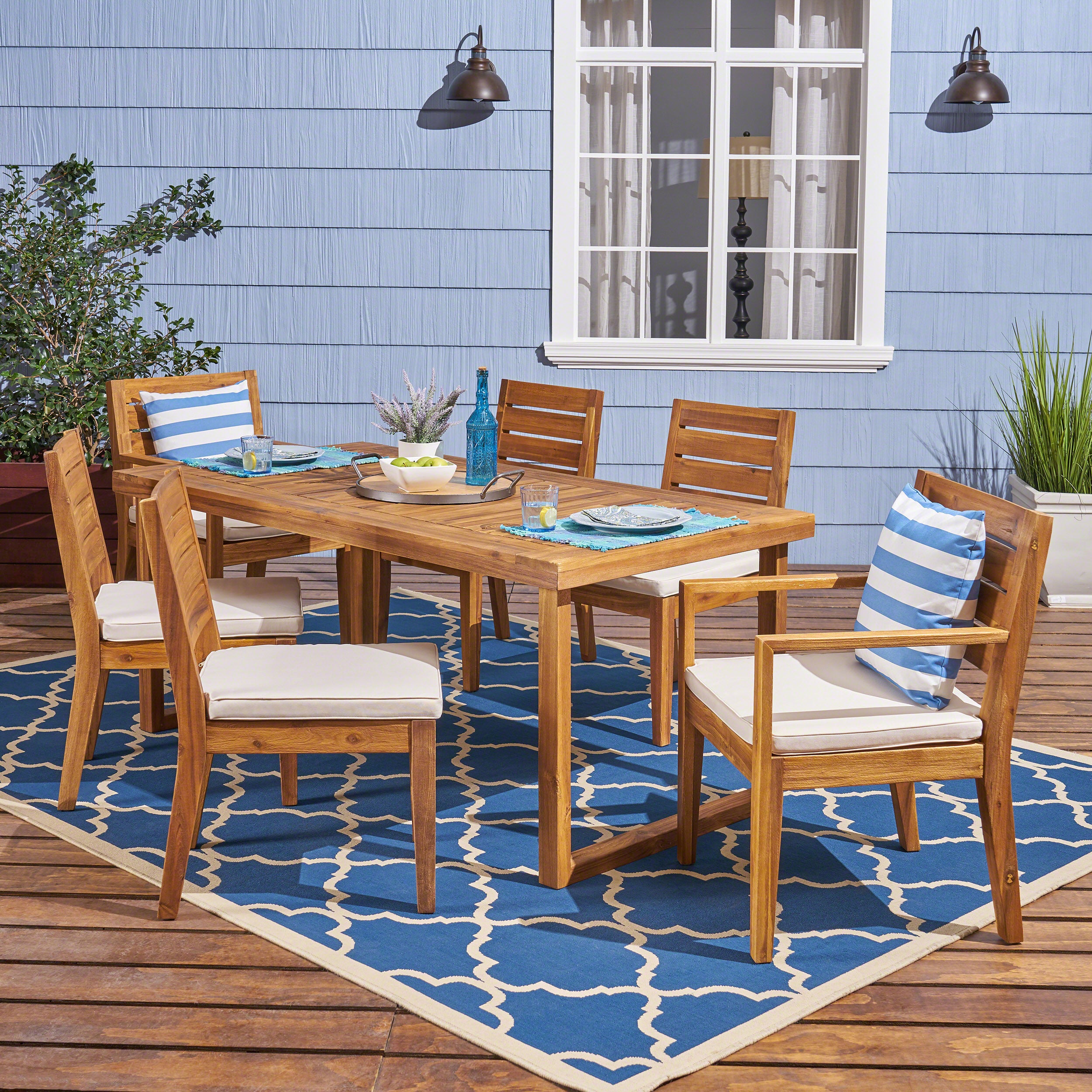 Kemp Outdoor 6-Seater Acacia Wood Dining Set