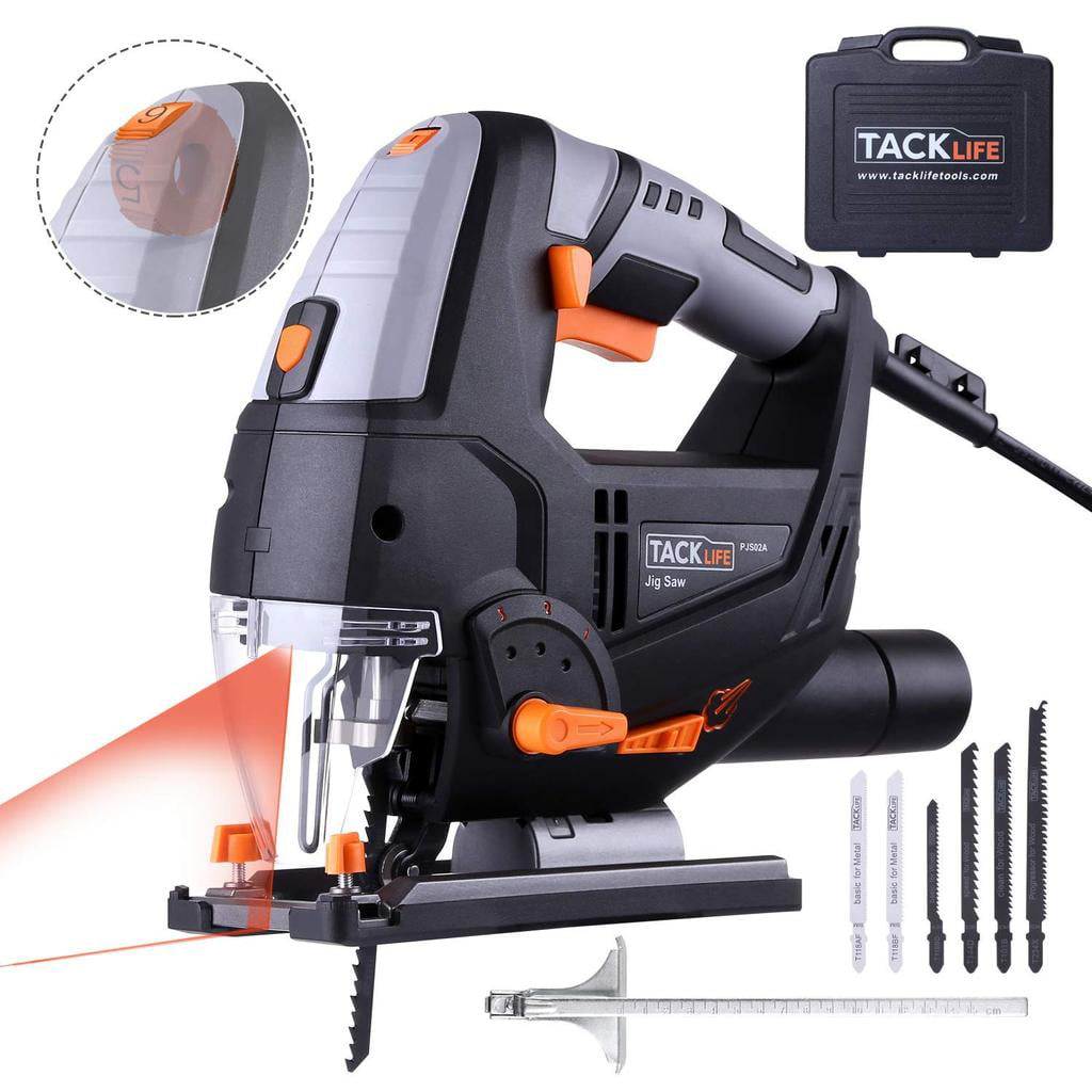 Tacklife 6.7 Amp 3000 SPM Jigsaw tool with Laser and LED， 6 Variable Speed， Carrying Case， 6 Blades， 45°Bevel Cutting and Tool-free Blade Changing and 10 Feet Cord - PJS02A