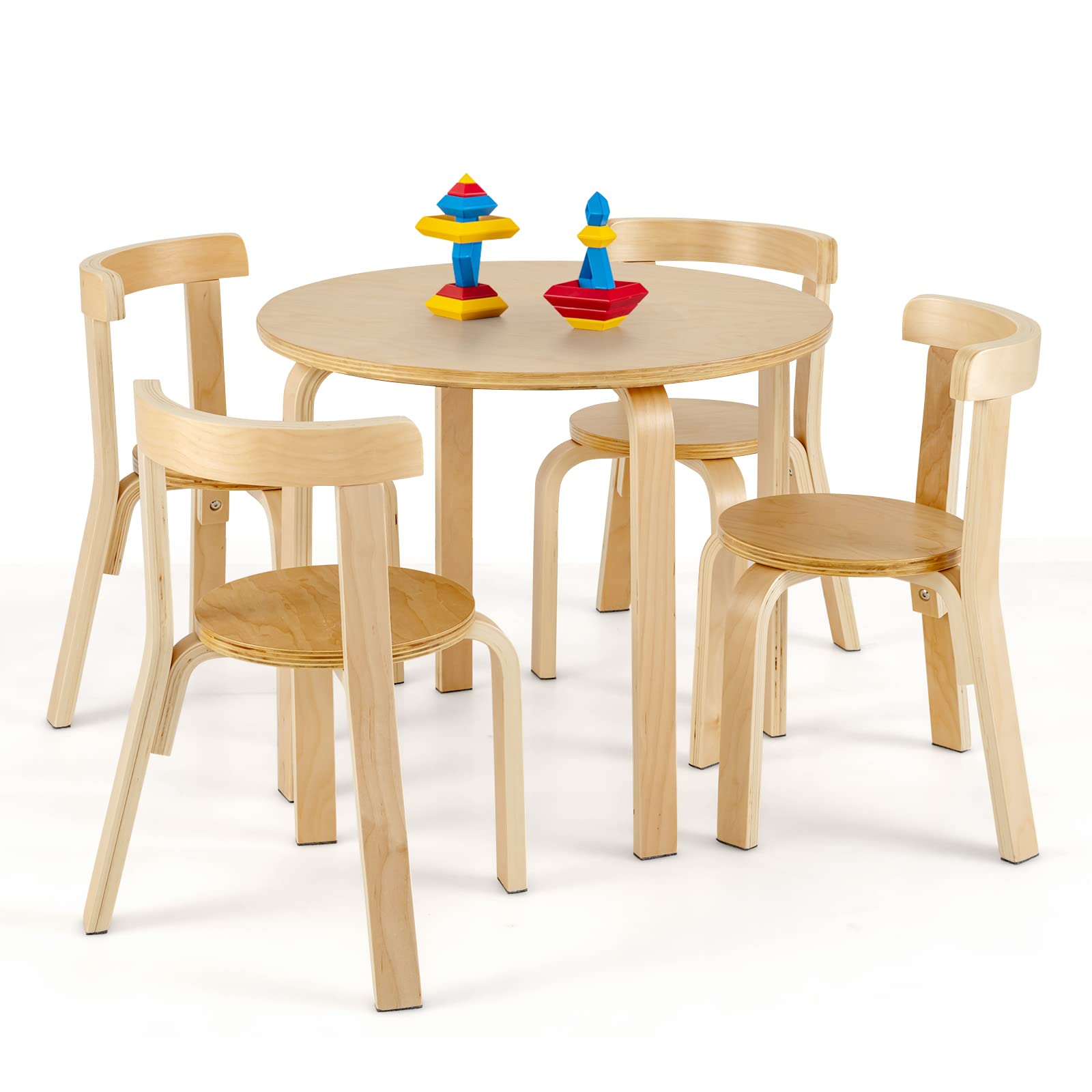 Costzon Kids Table and Chair Set, 5-Piece Wooden Activity Table w/ 4 Chairs