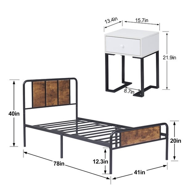 Taomika 2-pieces Bed with Wood Headboard and Nightstands Sets - - 35290546