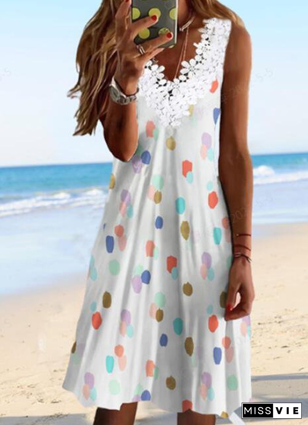 Casual Polka Dots Sleeveless Knitting Dresses