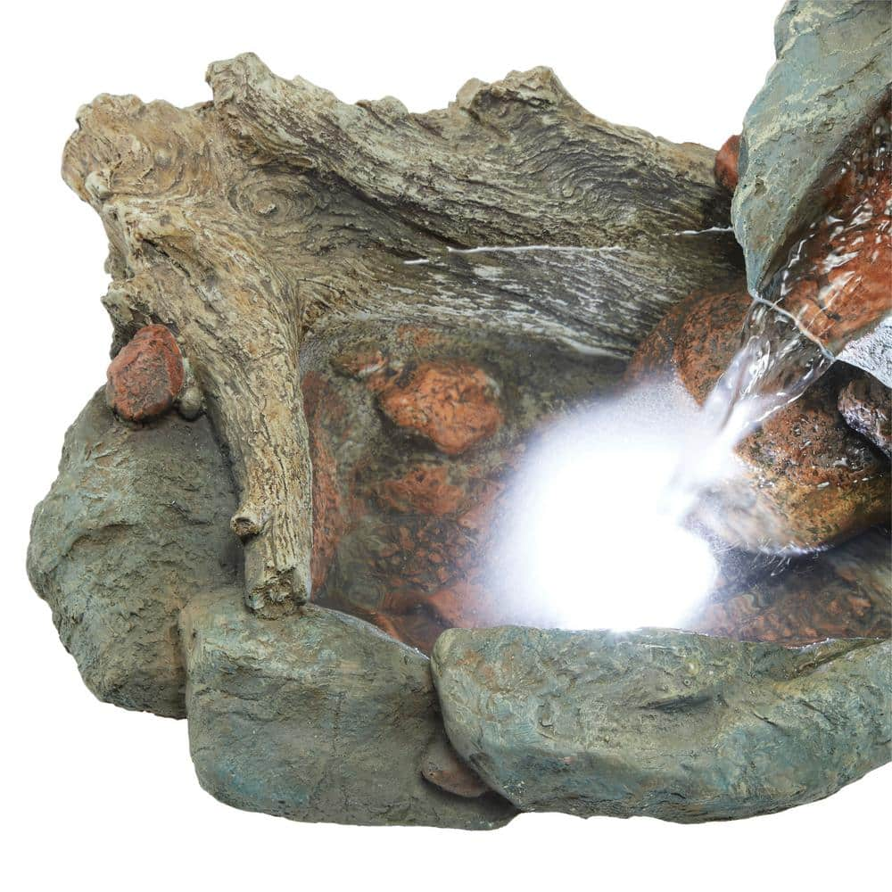 Alpine Corporation 9 in. Tall Indoor/Outdoor River Rock Waterfall Tabletop Fountain with LED Lights WIN568