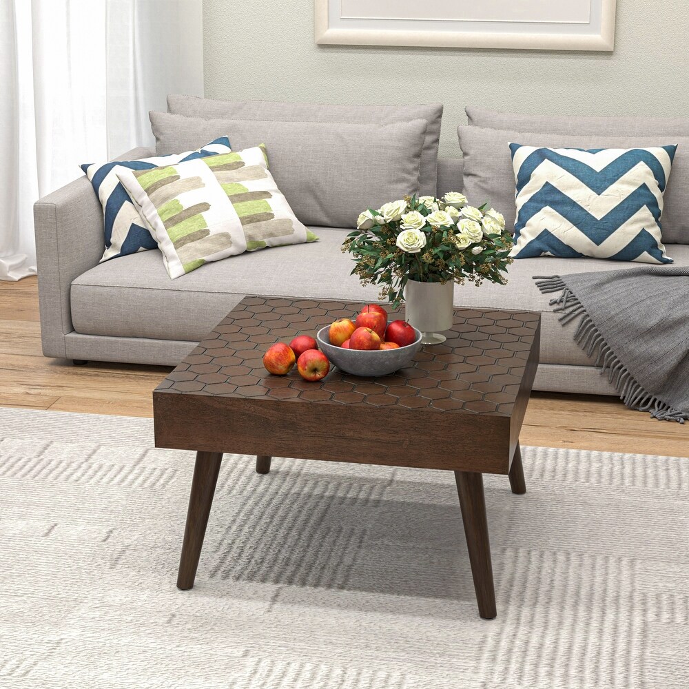 COSIEST Rustic Brown Solid Wood Coffee Table for Living Room