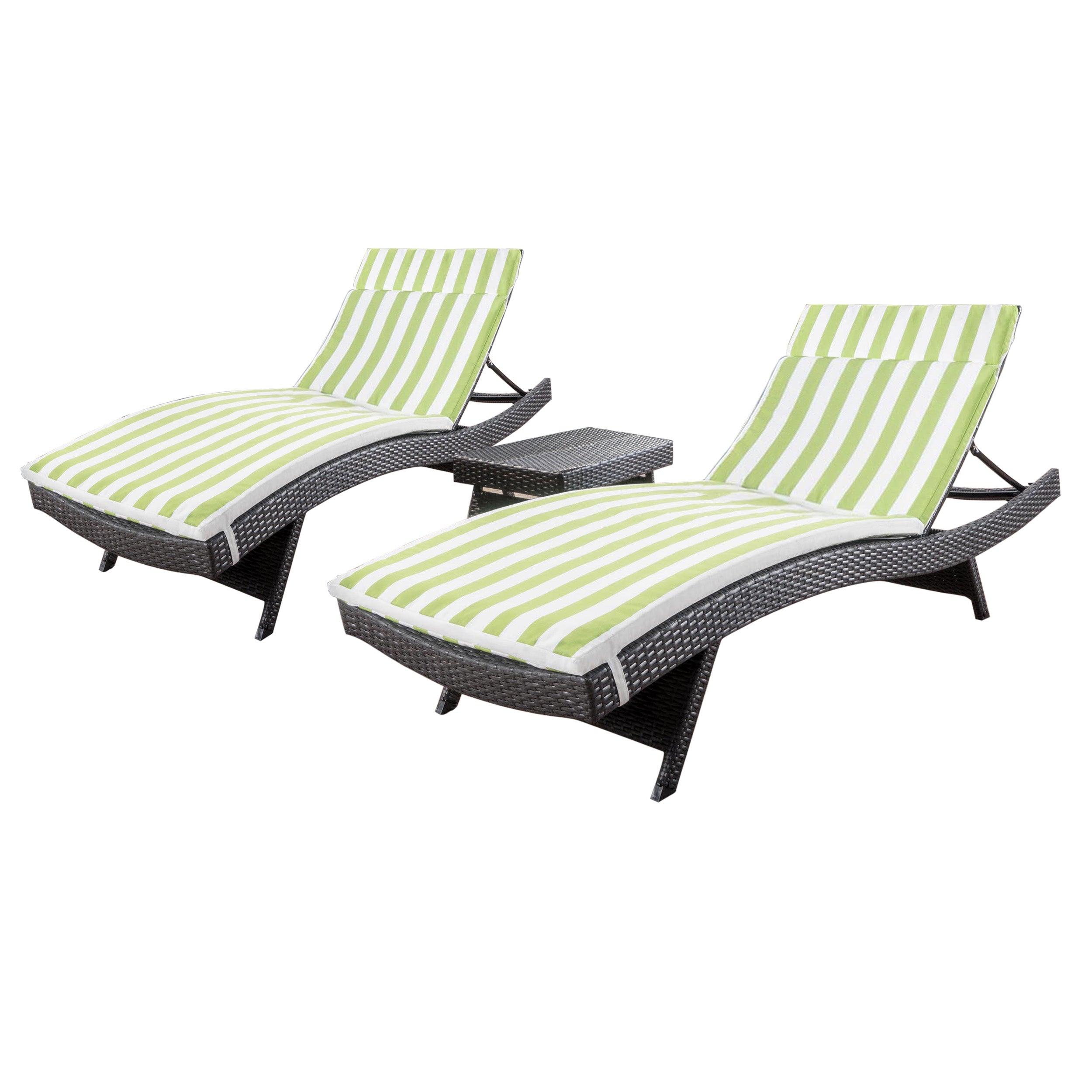 Lakeport 3pc Outdoor Brown Wicker Chaise Lounge Chair & Table Set