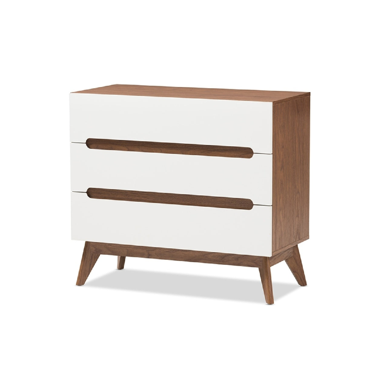 Baxton Studio Calypso Mid-Century Modern White and Walnut Wood 3-Drawer Storage Chest