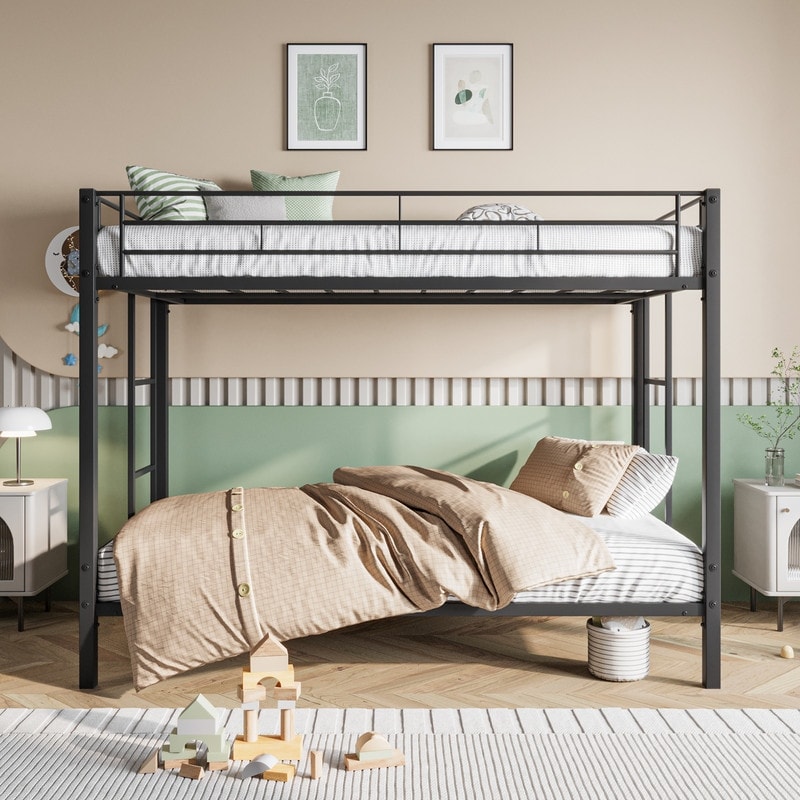 Metal Bunk Bed Twin Over Twin  Heavy Duty Twin Bunk Beds with Shelf And Slatted Support  No Box Spring Needed