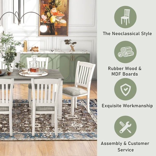 Wood Dining Table and 6 Upholstered Chairs (Gray+White)