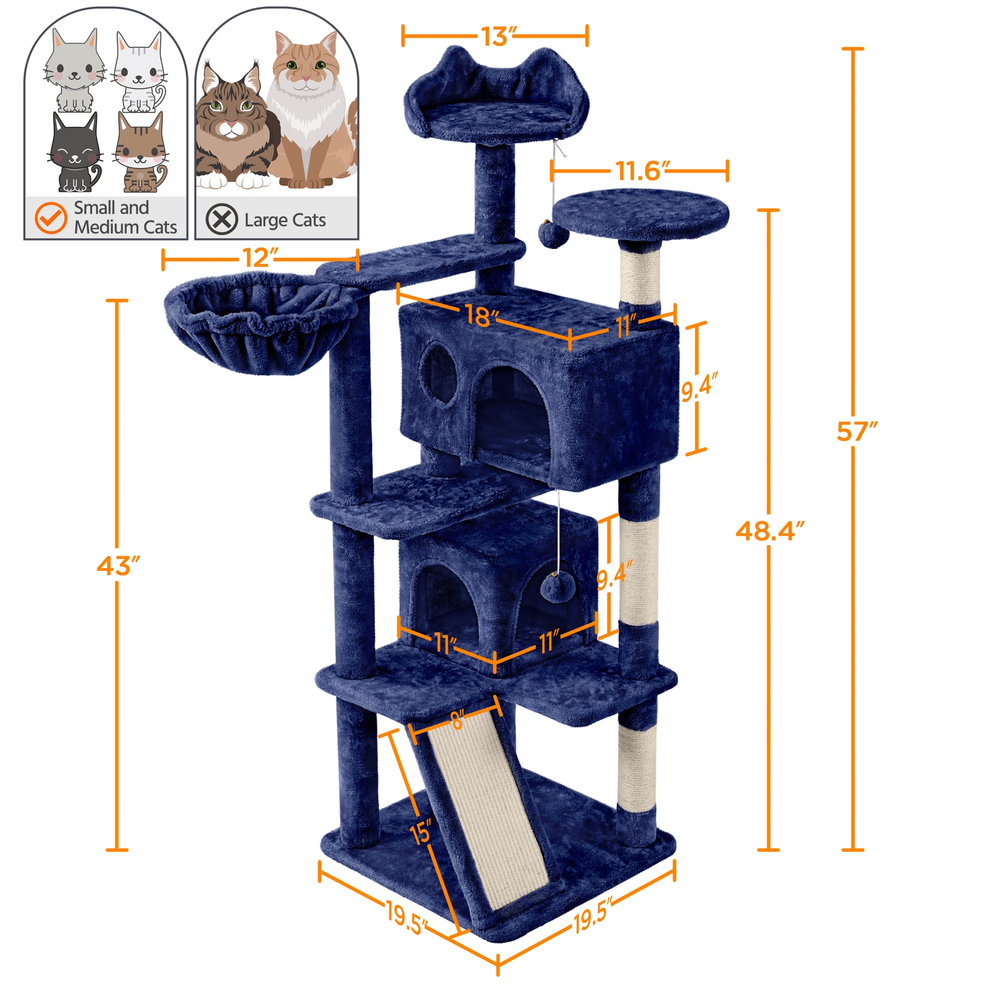 Topeakmart Navy Blue Plush Cat Tree for Kittens， 55