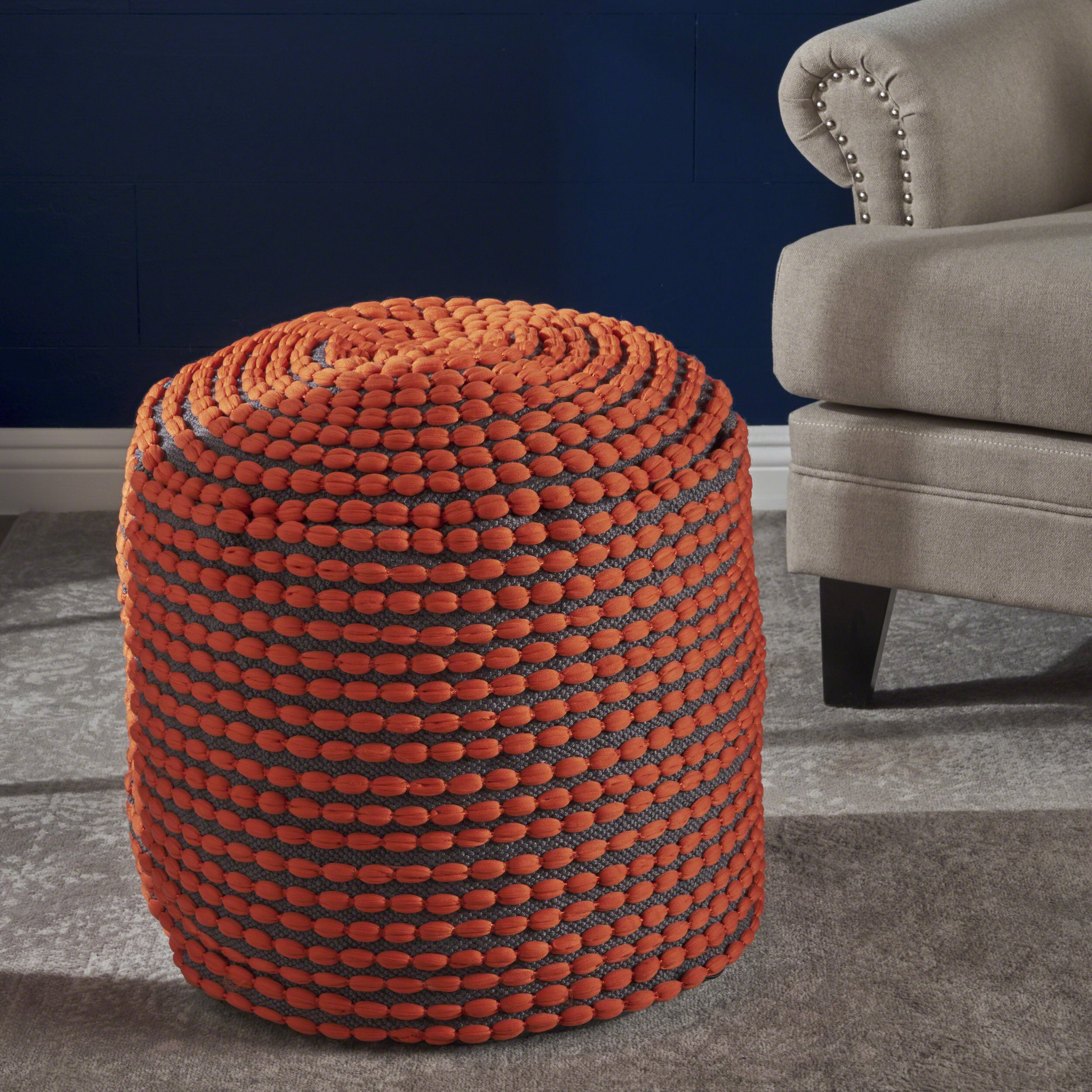 Rosalyn Handcrafted Modern Water-Resistant Fabric Ottoman Pouf