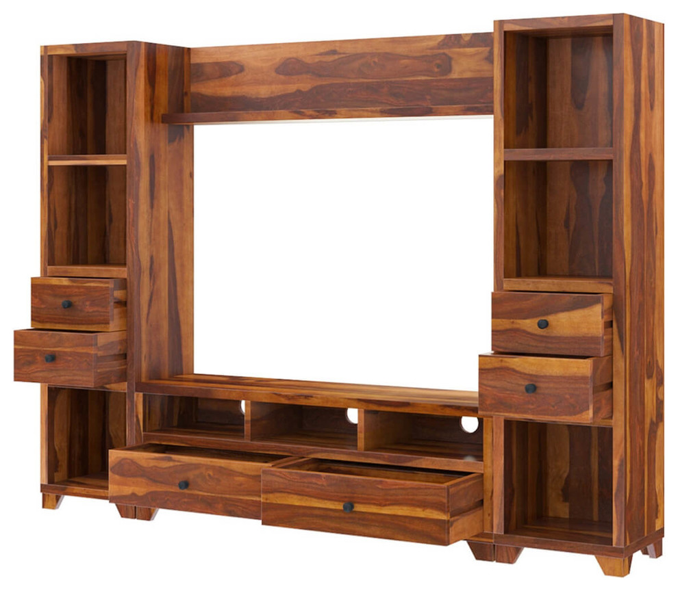 Traver Rosewood Wall Unit TV Console Entertainment Center   Rustic   Entertainment Centers And Tv Stands   by Sierra Living Concepts Inc  Houzz