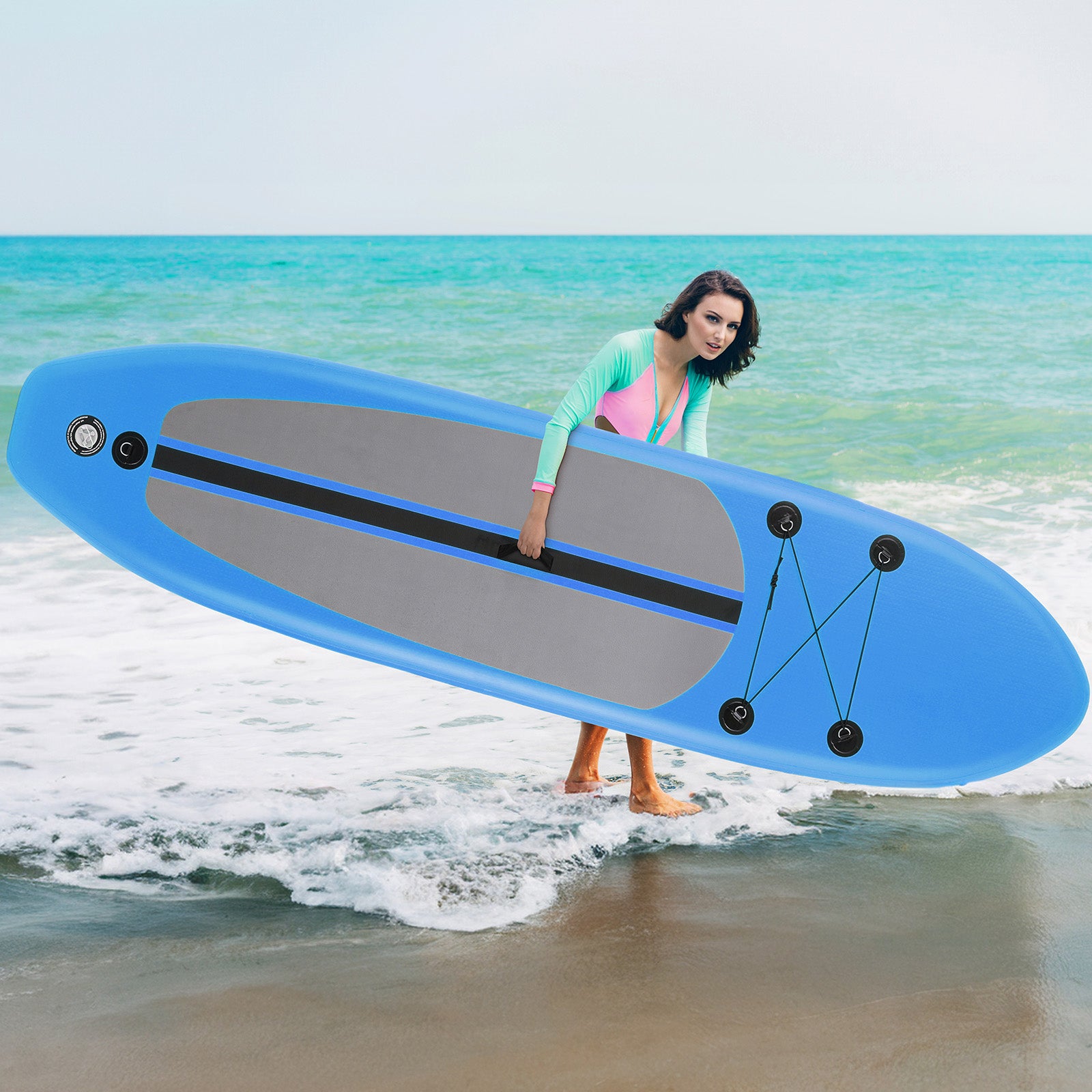 10FT Inflatable Paddleboard with Double Action Pump,  Adjustable Paddle, SUP Accessories and Carry Bag