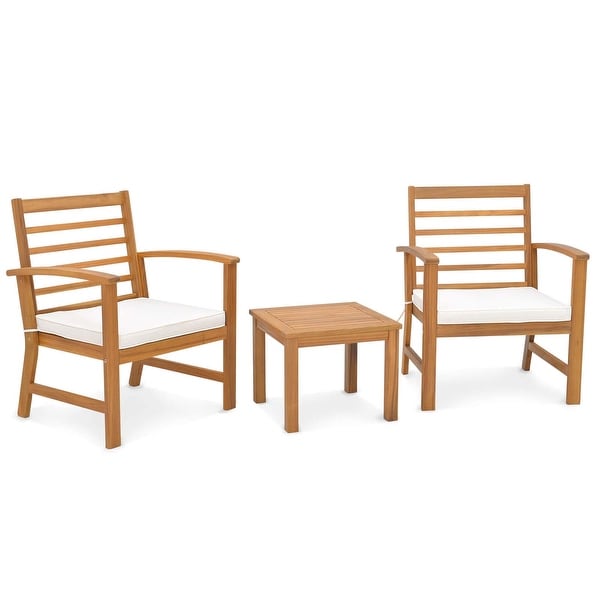 3 PCS Outdoor Furniture Set Acacia Wood Conversation Set with Cushions