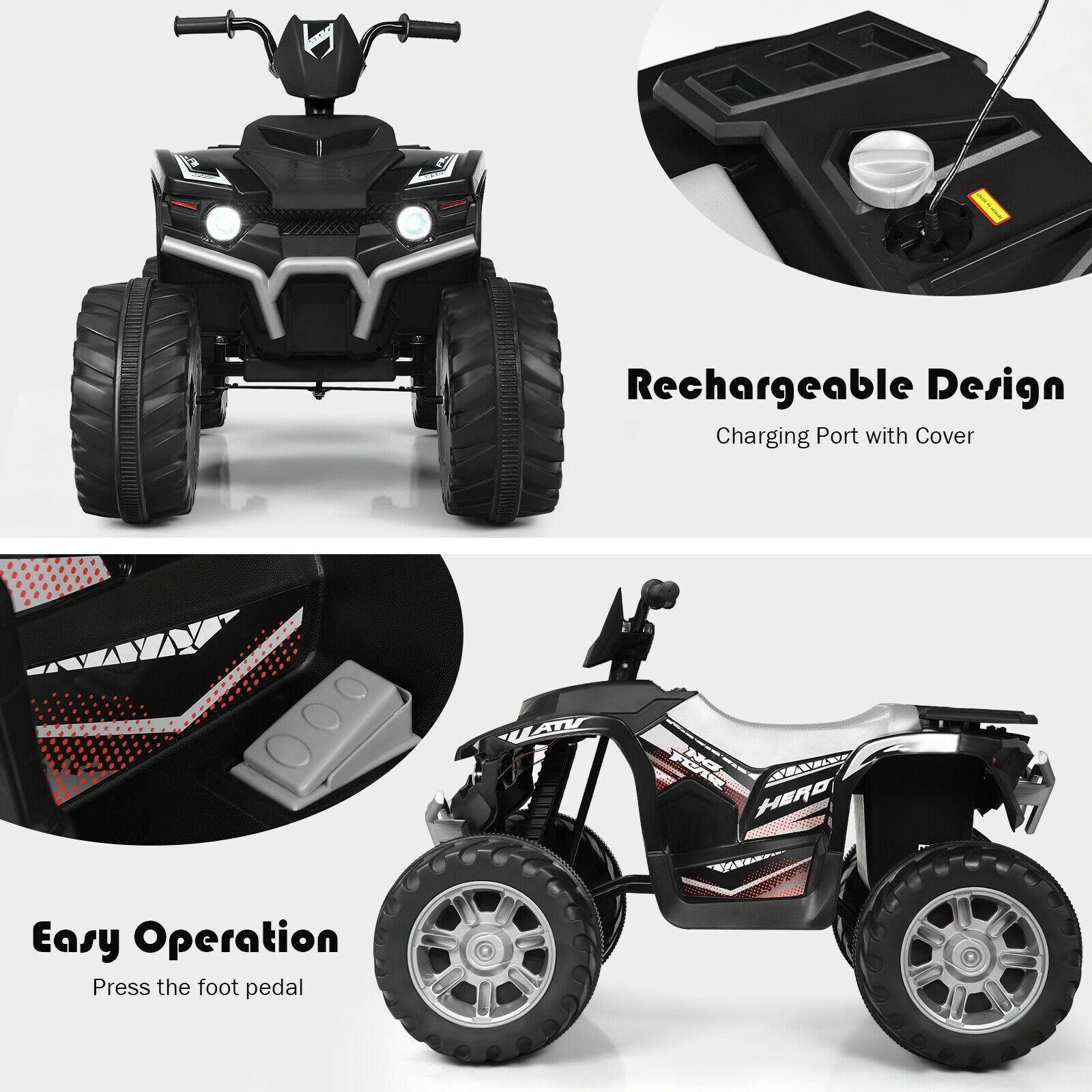 Costzon Kids ATV, 12V Battery Powered Electric Vehicle w/ LED Lights, High & Low Speed