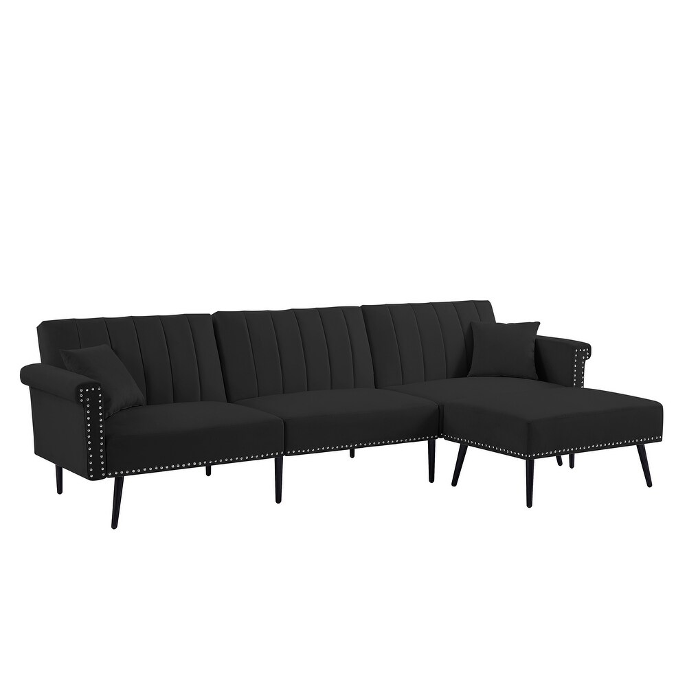 Velvet Upholstered Reversible Sectional Sofa Bed  L Shaped Couch