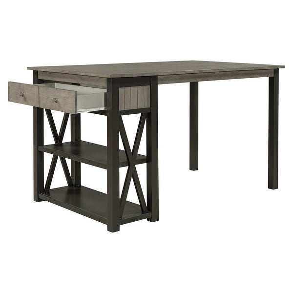 4-Piece Dining Table and Chair Set Counter Height with Storage Rack and Drawer with 2 Stools and Benches for Kitchen