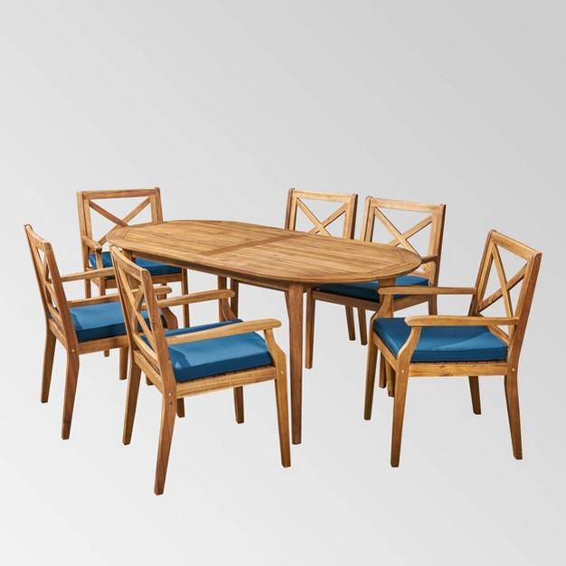 Pines 7pc Acacia Oval Wood Dining Set Christopher Knight Home