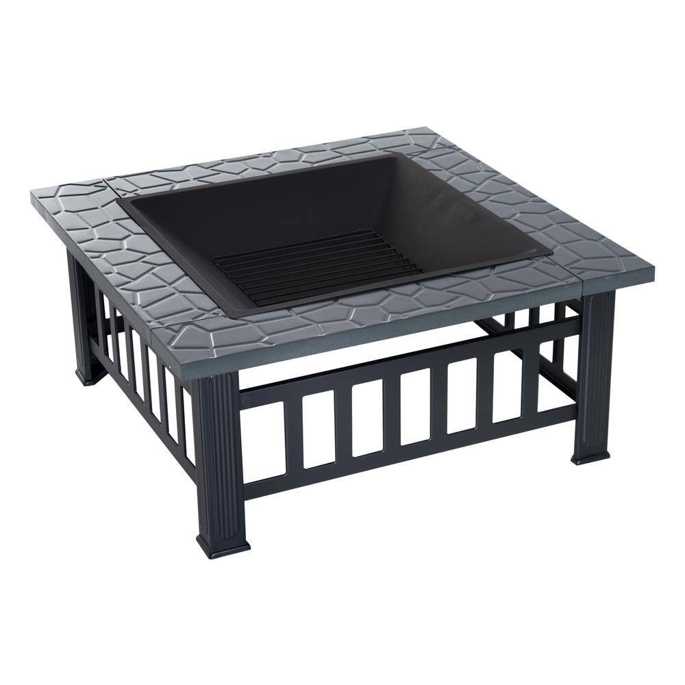 Outsunny 32 in. W x 18 in. H Square Steel Outdoor Patio Wood Burning Fire Pit Table in Black with Poker and Water Resistant Cover 842-073