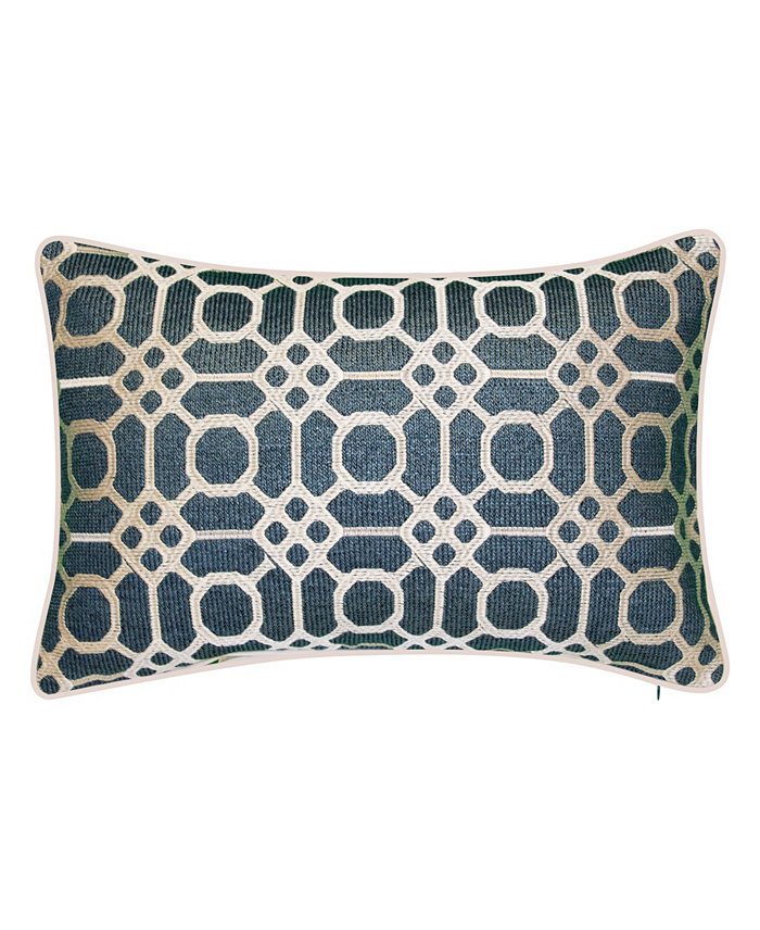 Edie@Home Raffia Geometric Embroidery Lumbar Decorative Pillow， 13 x 21