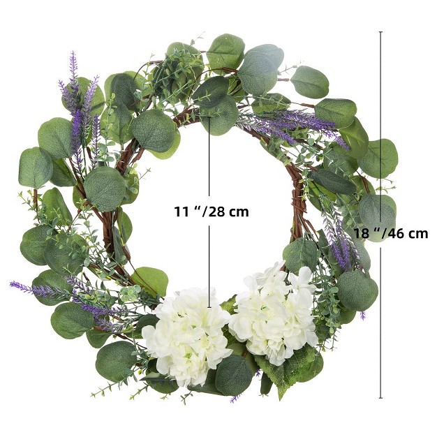 Eucalyptus And Lavender Artificial Wreath With White Hydrangeas For Front Door Or Wall Decor green