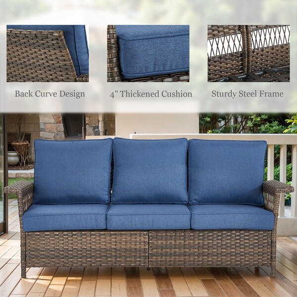 Outdoor Patio Couch Wicker Sofa with Deep Seating