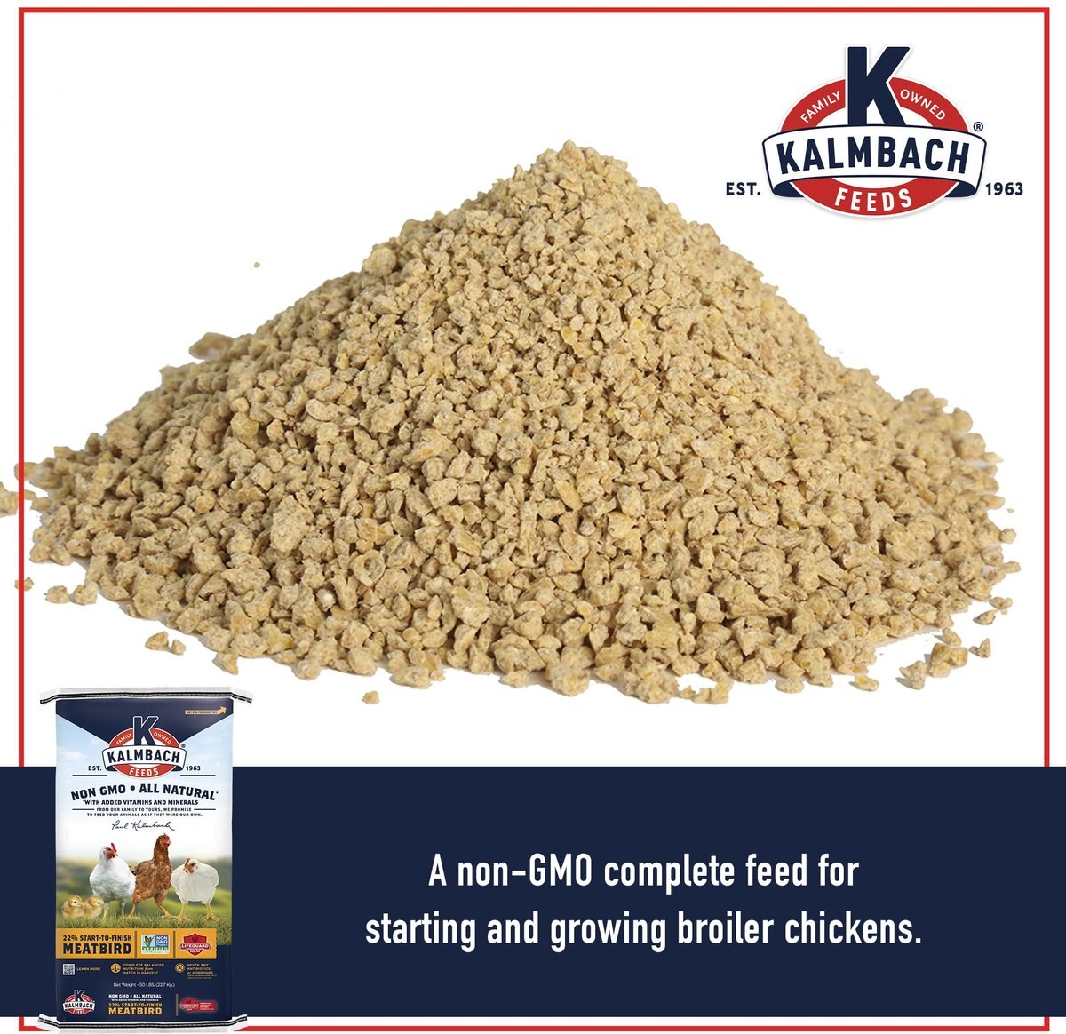 Kalmbach Feeds All Natural Non-GMO 22% Start to Finish Meatbird Poultry Feed， 50-lb bag