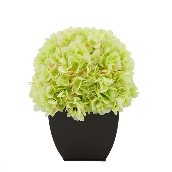 Faux Hydrangea in Matte Brown Tapered Zinc Cube