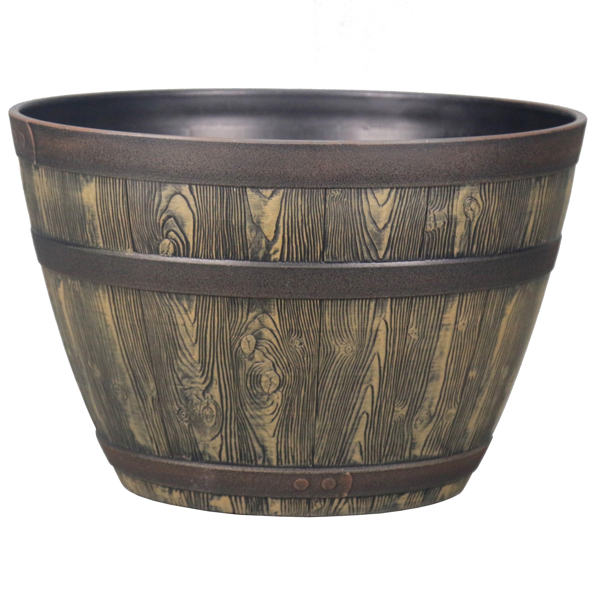 Better Homes & Gardens Whiskey Barrel  Brown Color Resin Planter, 15.8in x 10.3in