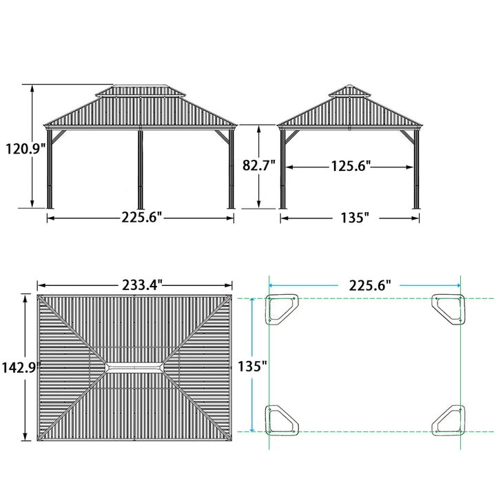 PURPLE LEAF Hardtop Aluminum Gazebo with Curtains and Netting  Double Roof Patio Gazebo