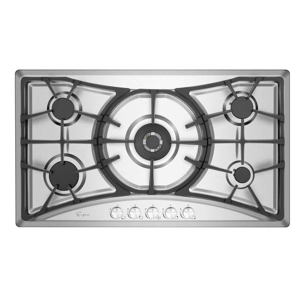 Empava 36 in Recessed Gas Stove Cooktop with Modern Design 5 Italy SABAF 30 Sealed Burners in Stainless Steel