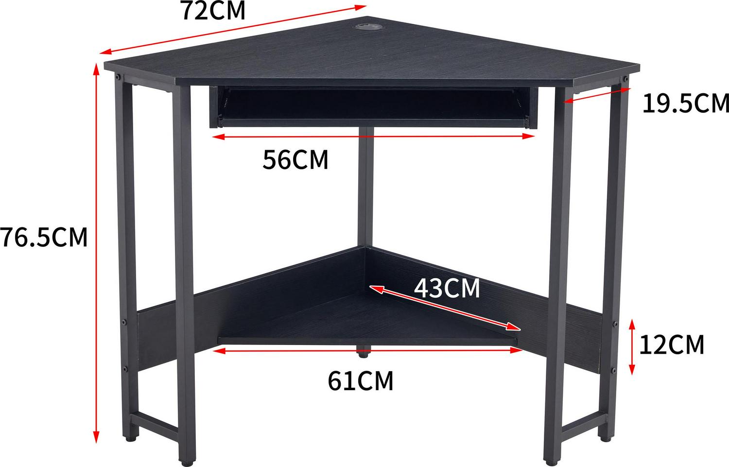 Aukfa Triangle Corner Desk- Wall Computer Desk with Keyboard Tray and Storage Shelves- Black