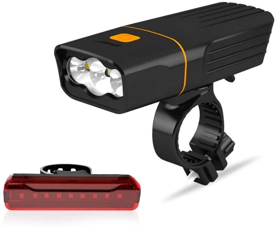 Feildoo Rechargeable Bike Light 3 LED Super Bright 1200LM Bicycle Lights Headlight Front Light IPX5 Waterproof with Free Taillight 3-Switch Modes Cycling Flashlight， Night Riding Hiking Camp