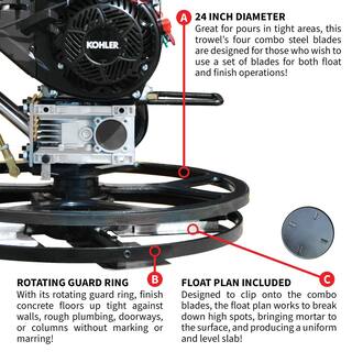 Tomahawk Power 24 in. Concrete Finishing Kohler Walk Behind Edging Power Trowel with 6HP CH260 Kohler Engine JXPT24K