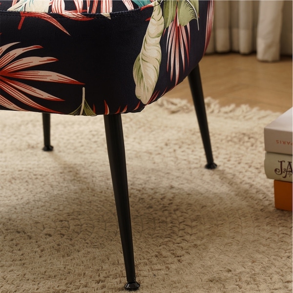 Fabric Tufted Accent Chair With Black Metal Legs