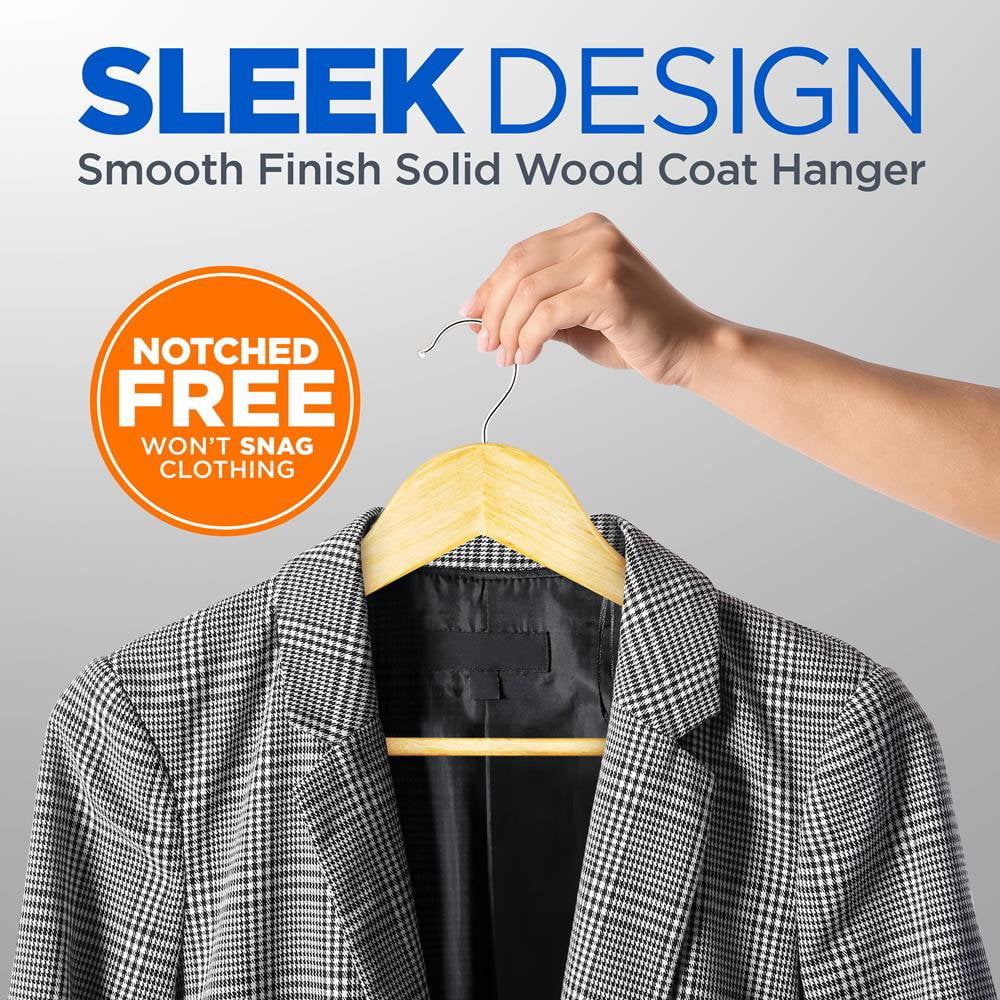 Premium Solid Wooden Hangers - Smooth Finish Space Saving Heavy Duty Suit Clothes Hanger Set w/ 360 Degree Swivel Metal Hook, Precisely Cut Notches, for Coats Jackets Pants Dress (20-Pack)