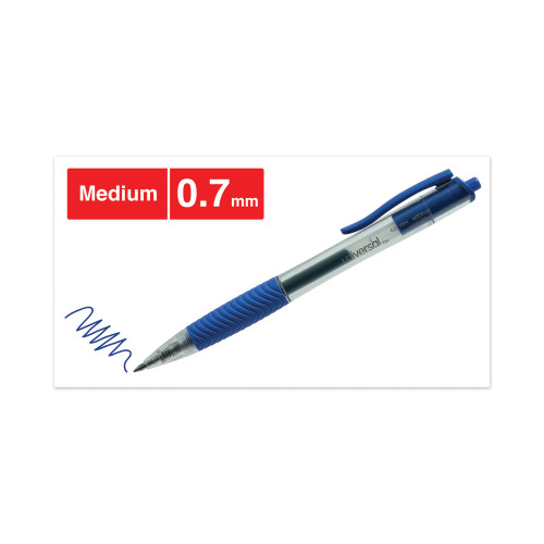 Universal Comfort Grip Retractable Gel Pen， 0.7mm， Blue Ink， Translucent Blue Barrel， Dozen (39913)