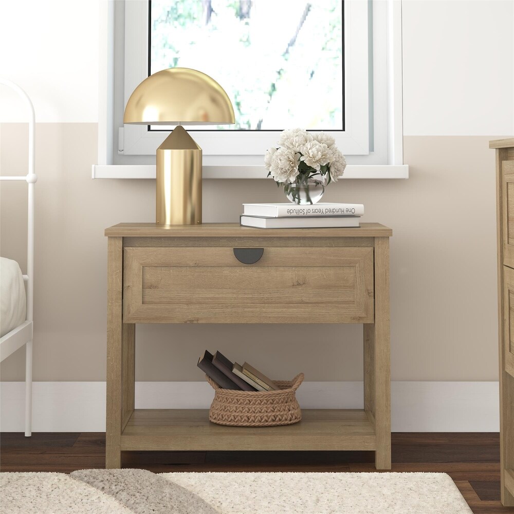 Mr. Kate Primrose Wide 1 Drawer Nightstand with Open Shelf  Ivory Oak