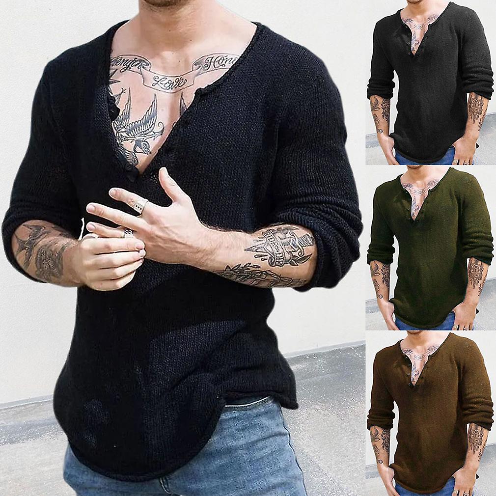 Mens Knit V Neck Pullover Sweater  Button Down Stylish Sweater