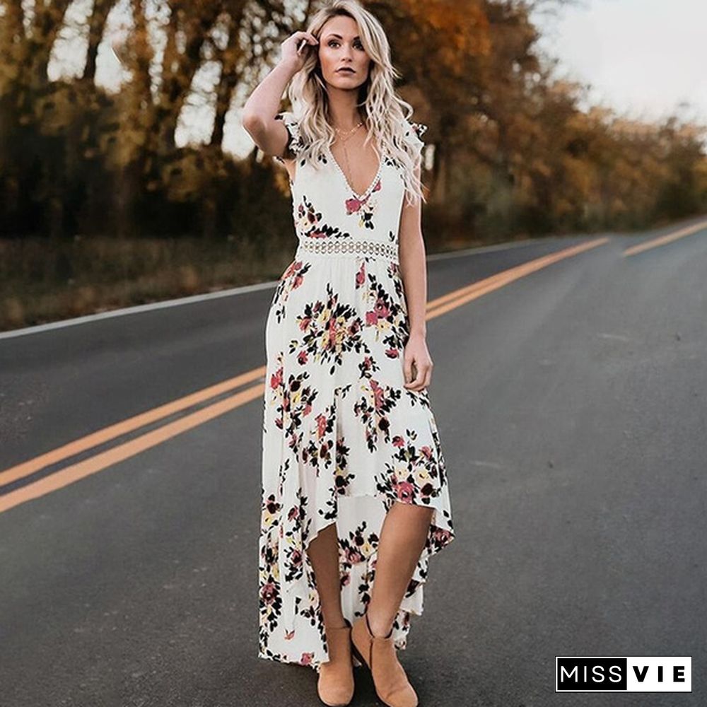 Women's Elegant Sleeveless Boho Floral Maxi Dresses Party Evening Long Dress