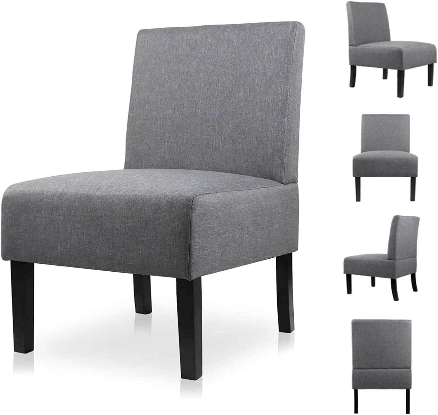 Grey Armless Chair for Living Room， Fabric Classic Dinning Accent Chairs for Bedroom Contemporary Accent Chair with Legs Comfortable Bedroom Chairs for Adults with Cushion Seat