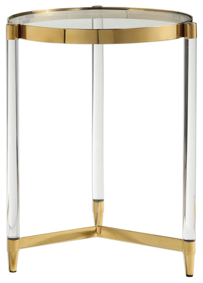 Glam Modern Clear Rods Glass Gold Accent Table  Round Pedestal Side   Side Tables And End Tables   by My Swanky Home  Houzz