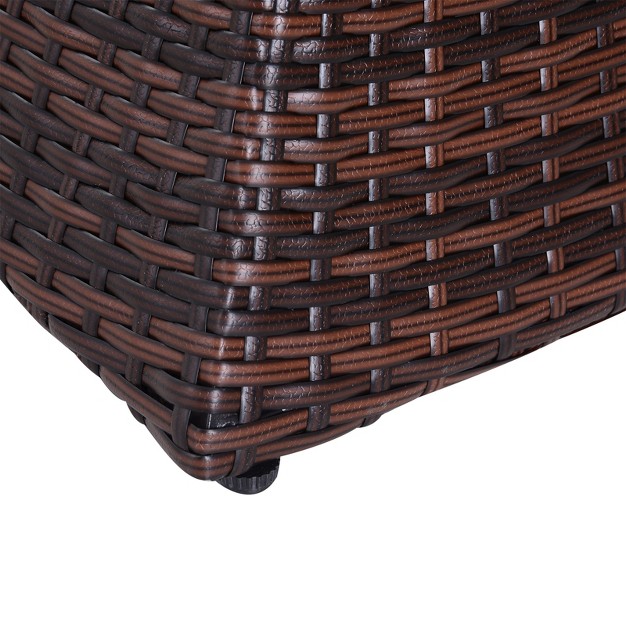 Outsunny Rattan Wicker Side Table With Umbrella Hole 2 Tier Storage Shelf For All Weather For Outdoor Patio Garden Backyard Mixed Brown