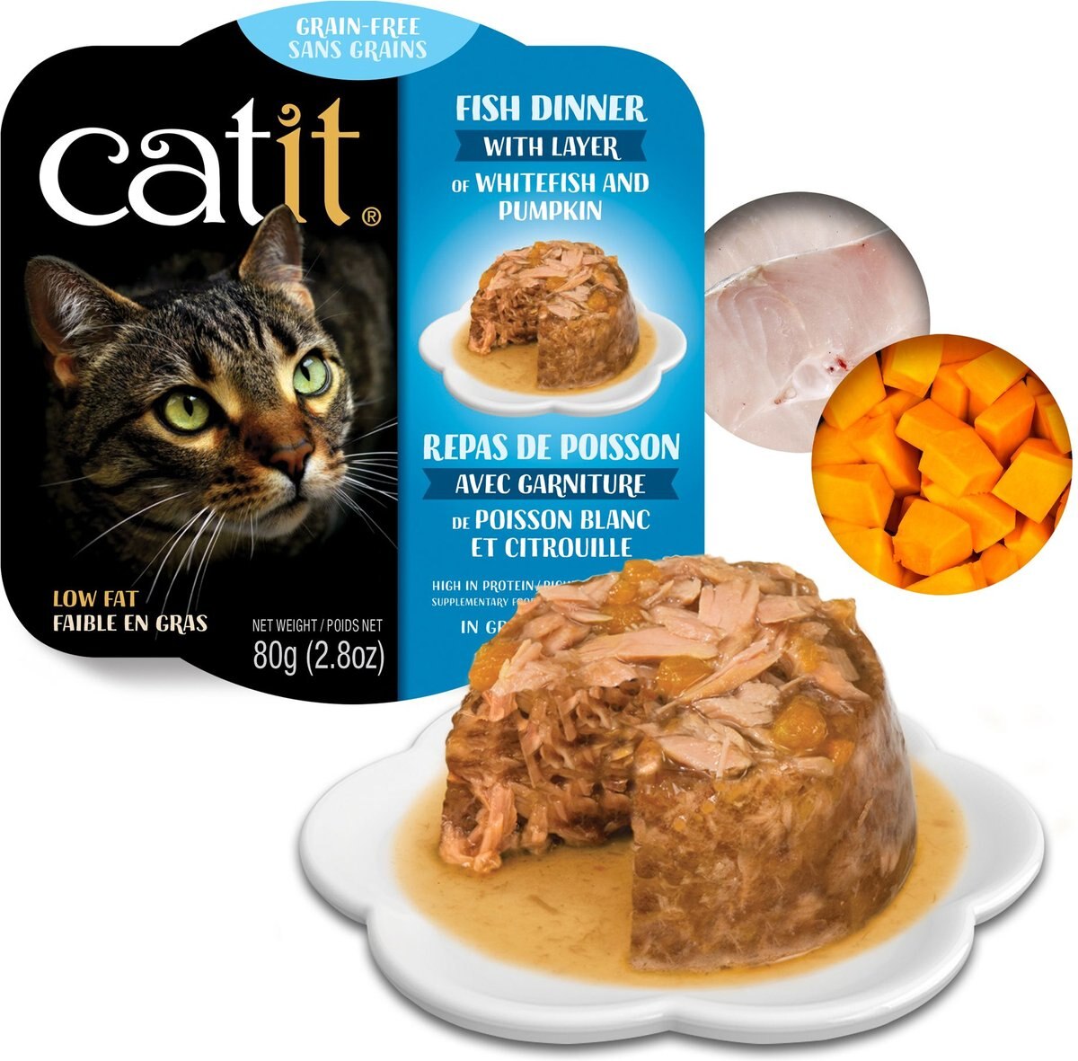 Catit Dinner Ocean Fish w/Whitefish and Pumpkin Cat Wet Food， 2.8-oz can