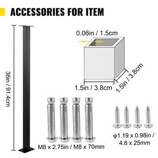 VEVOR Stainless Stair Handrail 36 in. x 1.5 in. x 1.5 in. Cable Railing Post Without Hole Deck Railing with Mount Bracket LGZ91.43.83.8QO7KV0