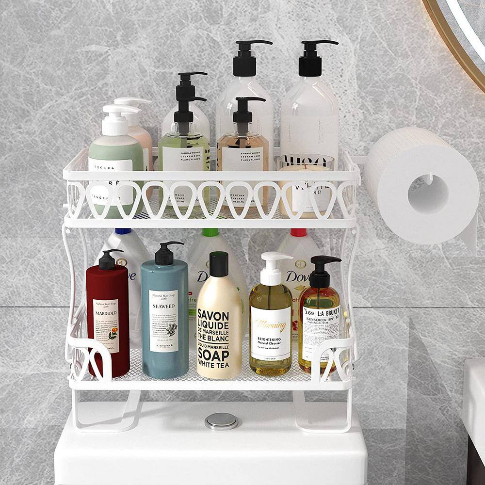 11.8 in. W x 6.1 in. D x 14 in. H Shower Caddy in White Bathroom Shelf 2 Layer Wall Mounted Storage Organizer W-SGA-12