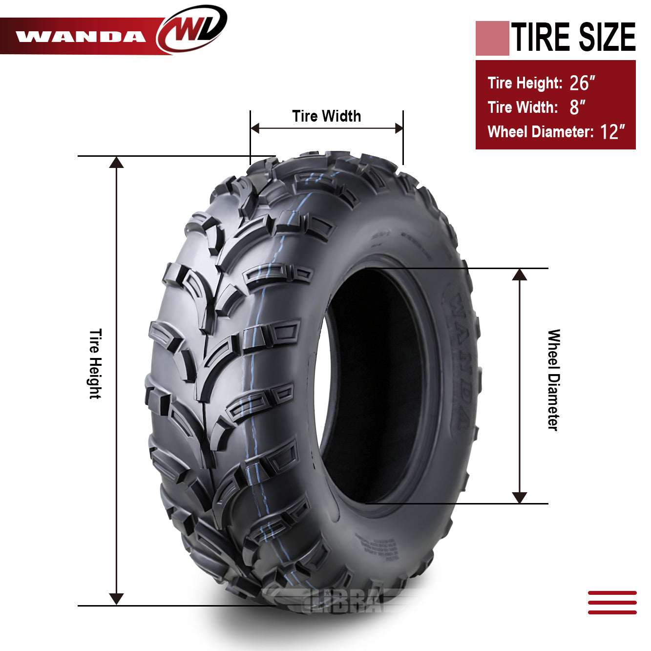 Set of 2 WANDA ATV/UTV Tires 26x8-12 26x8x12 /6PR - 10257