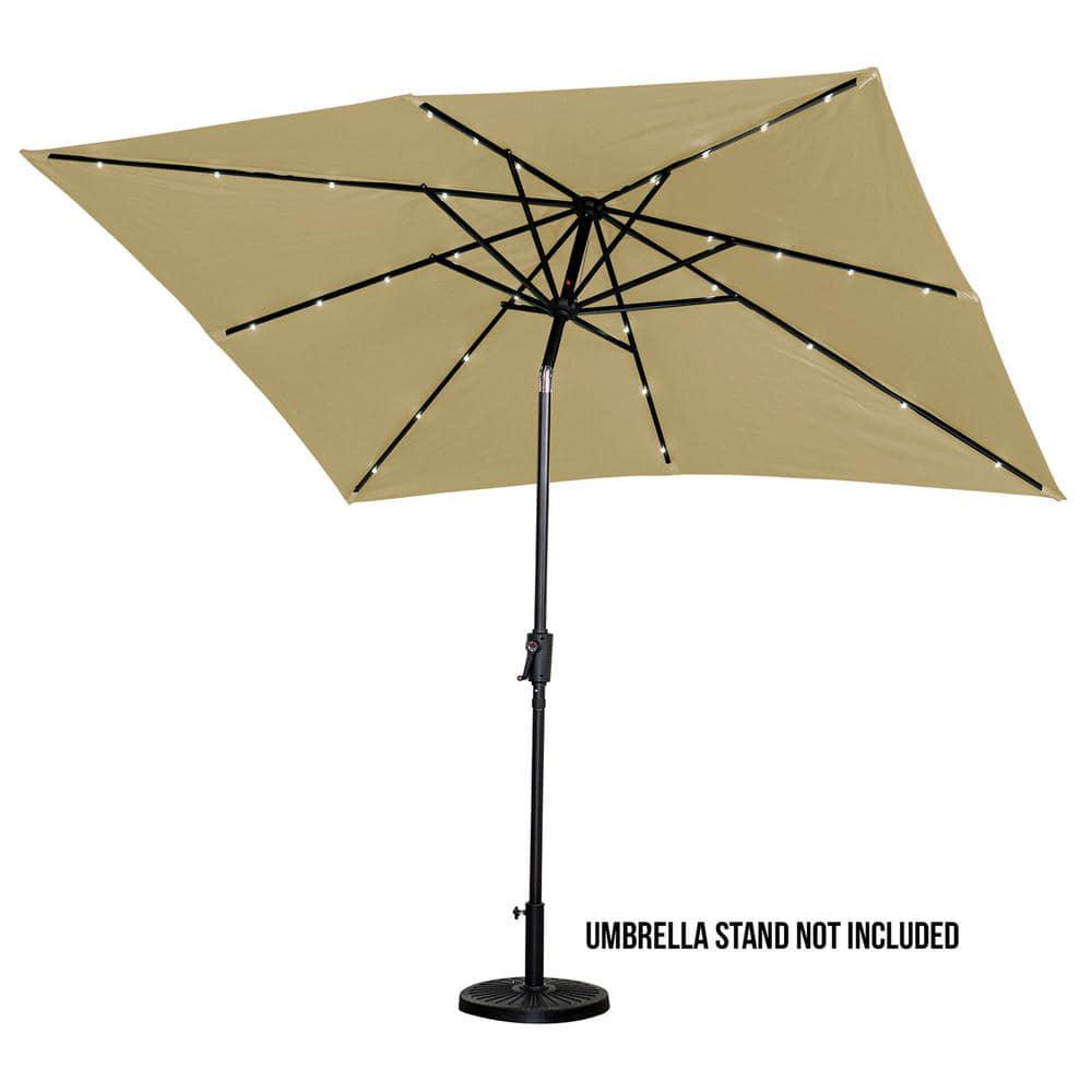 SunRay 9 ft x 7 ft Rectangular Solar Lighted Market Patio Umbrella in Taupe