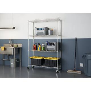 Trinity EcoStorage Chrome 4-Tier Rolling Steel Wire Garage Storage Shelving Unit (48 in. W x 77 in. H x 18 in. D) TBFZ-0905