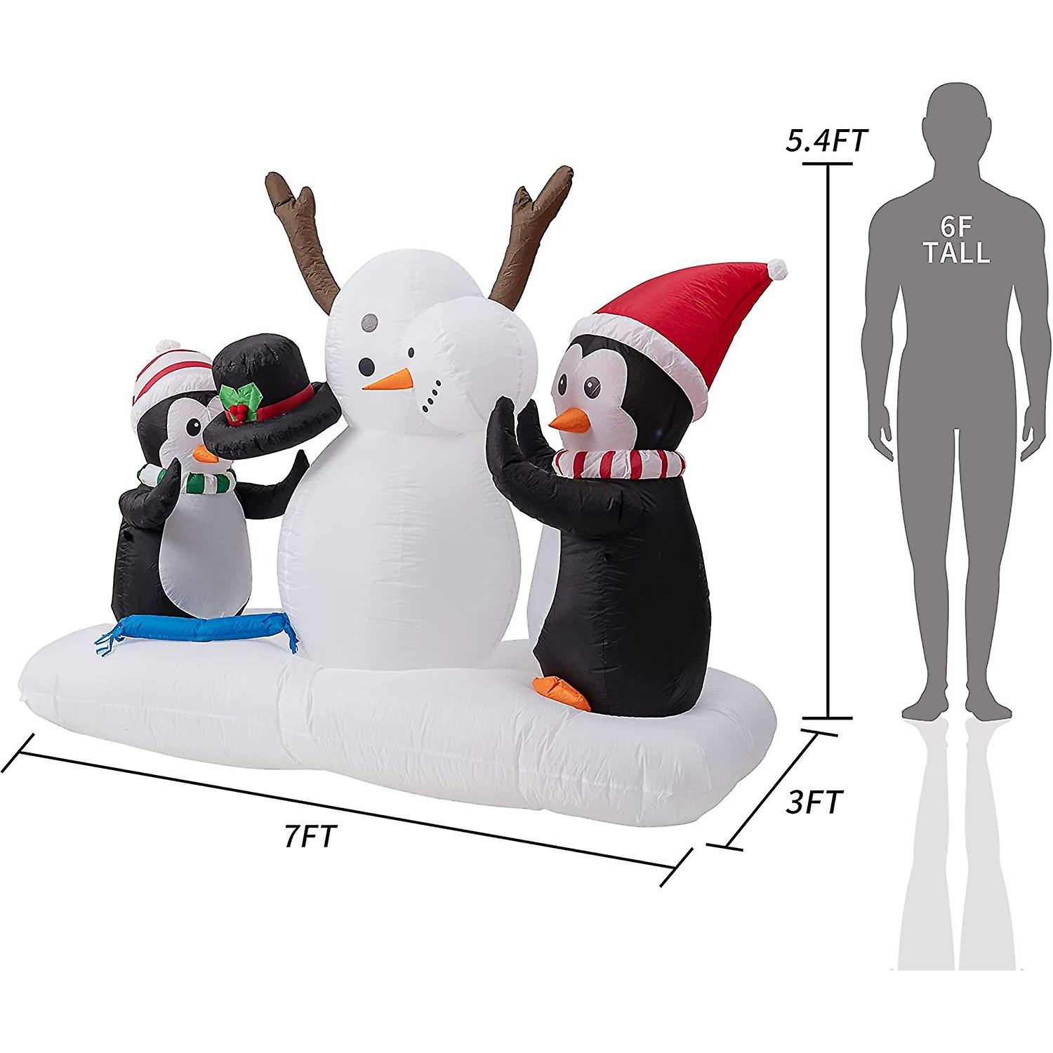 Kurala Christmas Inflatable Snowman And Penguins Christmas Decoration， 7 Ft Long 5.4 Ft High Christmas Blow Up Yard Decoration， Built-in Led Lights