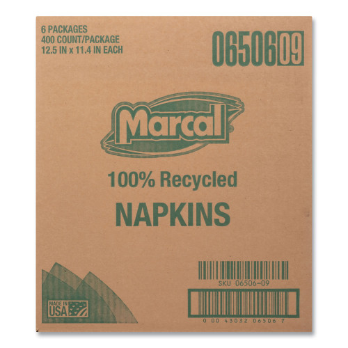 Marcal 100% Recycled Luncheon Napkins， 11.4 x 12.5， White， 400/Pack， 6PK/CT (6506)